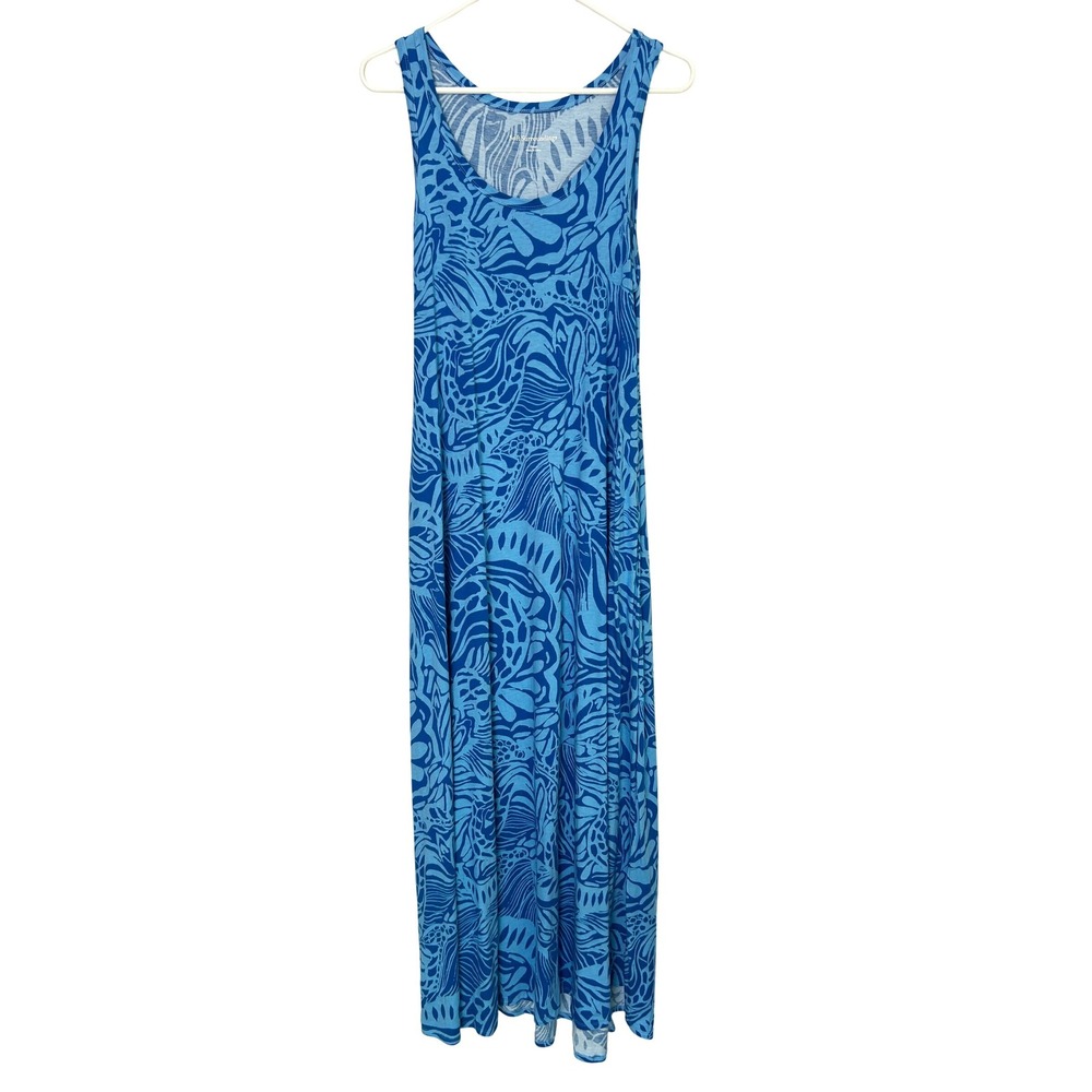 Soft Surroundings Maxi Dress Womens S Blue Tropical Leaf Tank Coastal vacation
